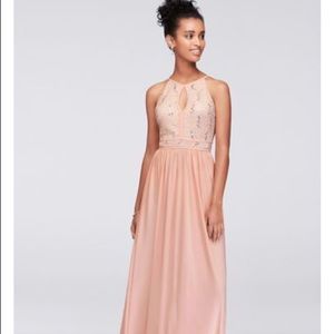 PROM/FORMAL Lace Tie Back Keyhole Halter Dress